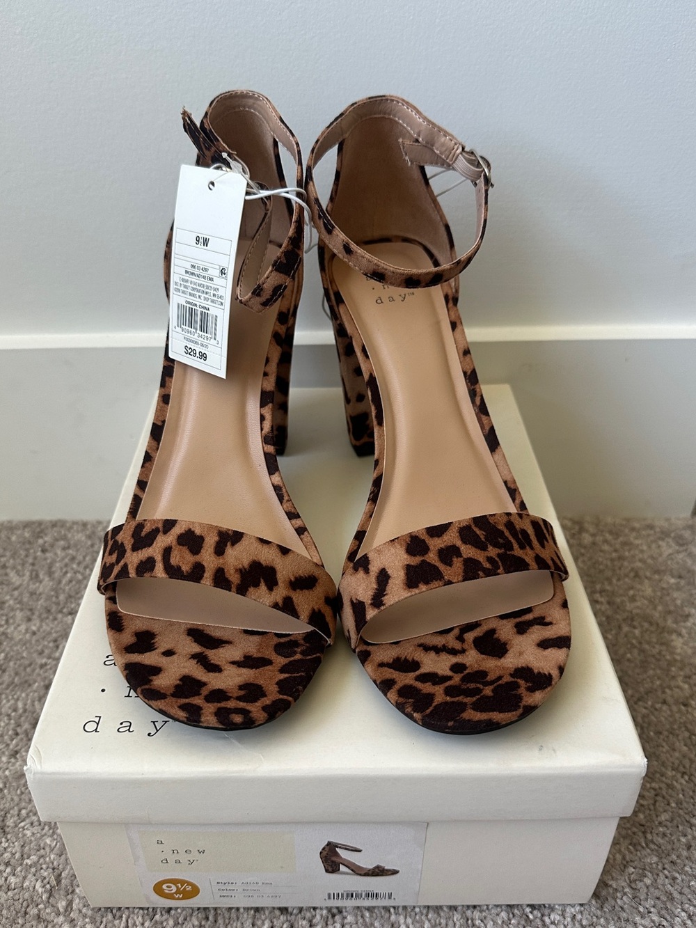 A New Day - Emma Brown Leopard Print Ankle Strap Heels - Women Size 9.5W